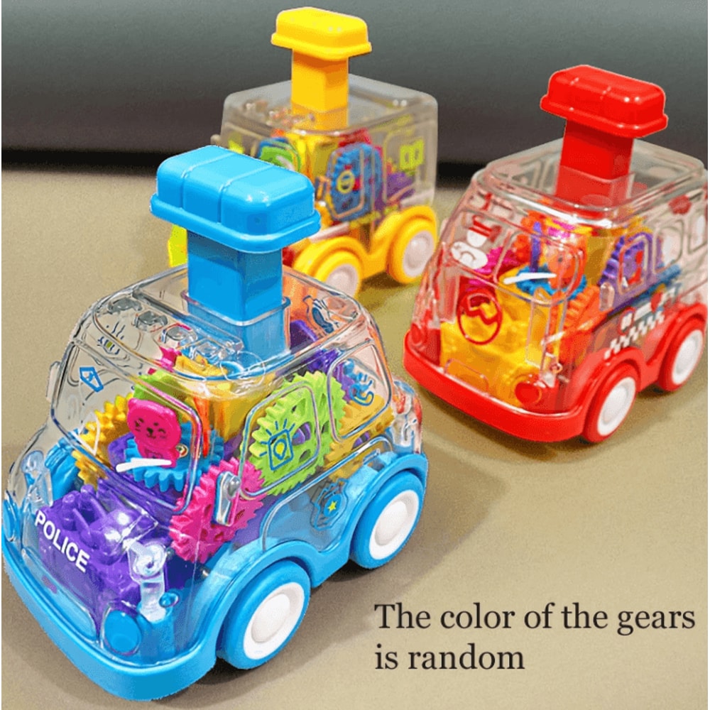 Transparent Gear Pull Back Car Toy Press Go Inertia Educational Car For Kids 0