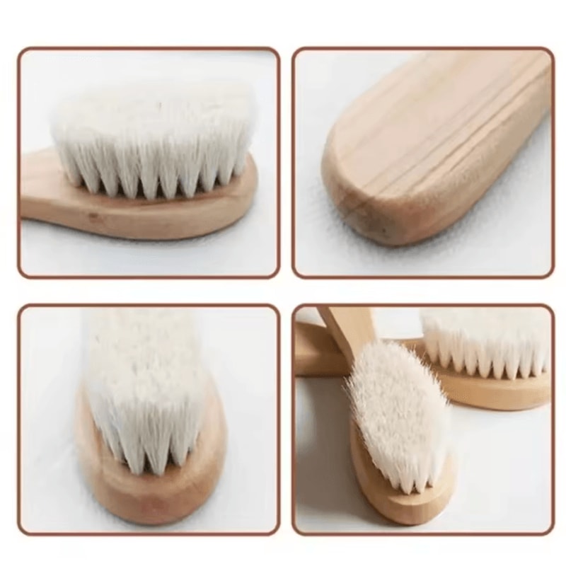 2Piece Wooden Baby Hair Brush Set Soft Wool Newborn Comb Scalp Massager 1