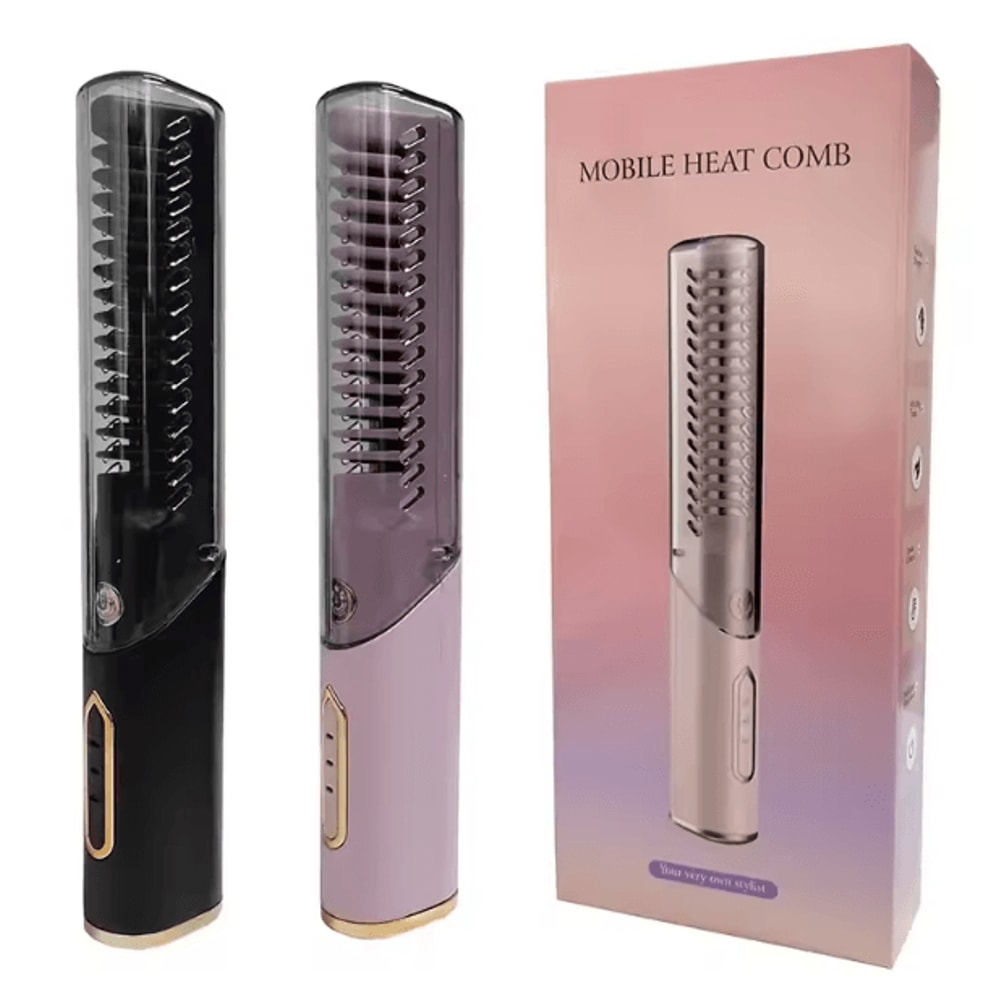 Portable Cordless Hair Straightener Brush 2in1 AntiScald Styling Comb For Travel 0