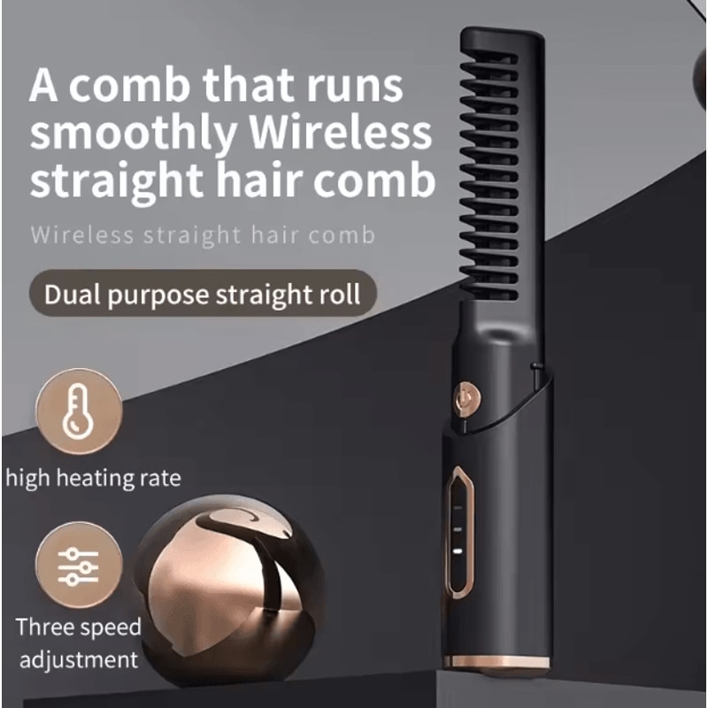 Portable Cordless Hair Straightener Brush 2in1 AntiScald Styling Comb For Travel 2