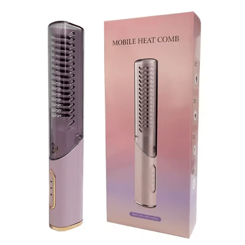 Portable Cordless Hair Straightener Brush 2in1 AntiScald Styling Comb For Travel 3