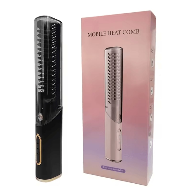 Portable Cordless Hair Straightener Brush 2in1 AntiScald Styling Comb For Travel 4