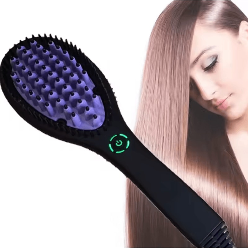 Ceramic Hair Straightener Brush Fast Heating 2in1 Hot Comb For Smooth FrizzFree Styling 0
