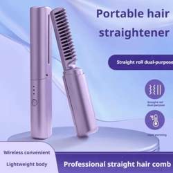 portable cordless ceramic hair straightener comb – 2-in-1 mini styling brush for short hair