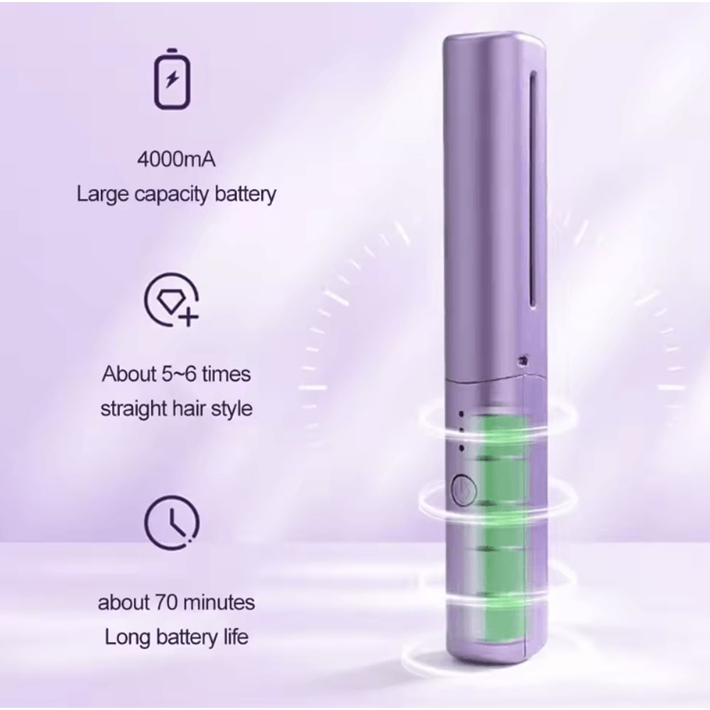 Portable Cordless Ceramic Hair Straightener Comb 2in1 Mini Styling Brush For Short Hair 2