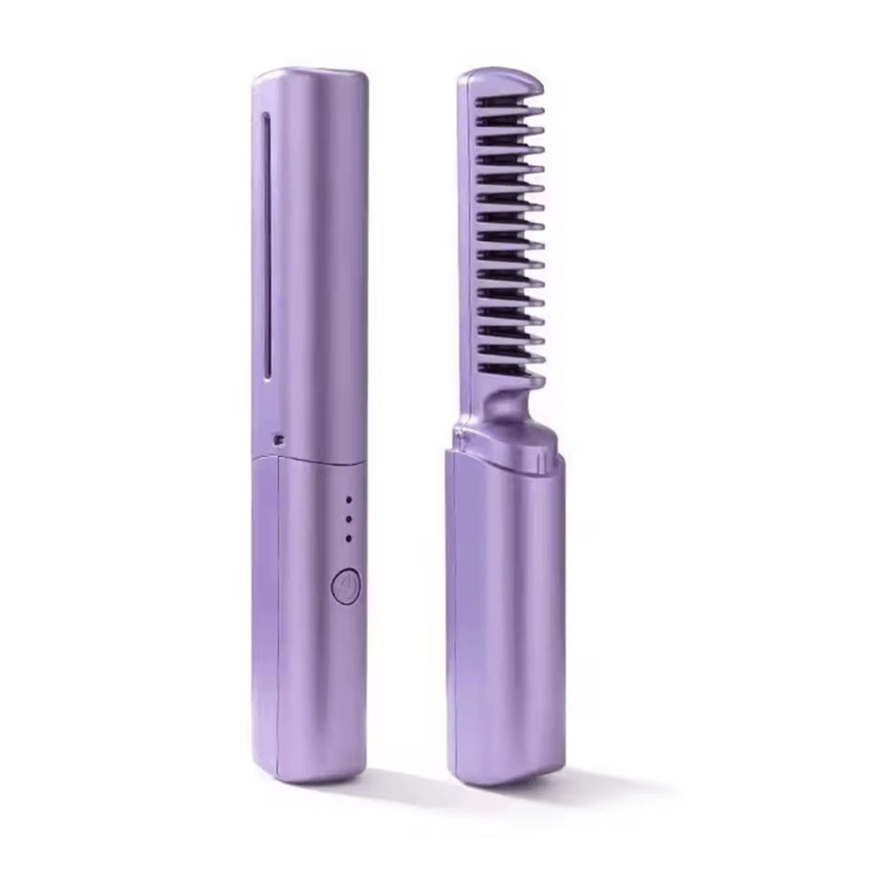 Portable Cordless Ceramic Hair Straightener Comb 2in1 Mini Styling Brush For Short Hair 3