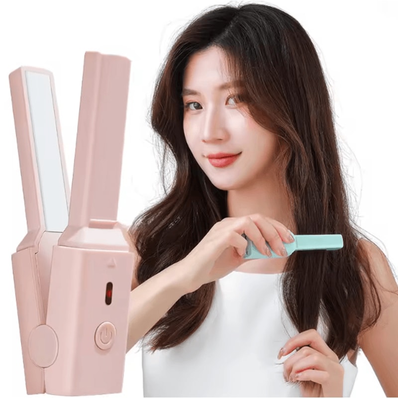 Portable Mini Hair Straightener Curler 2in1 Ceramic Styling Tool For Smooth Curly Hair 0