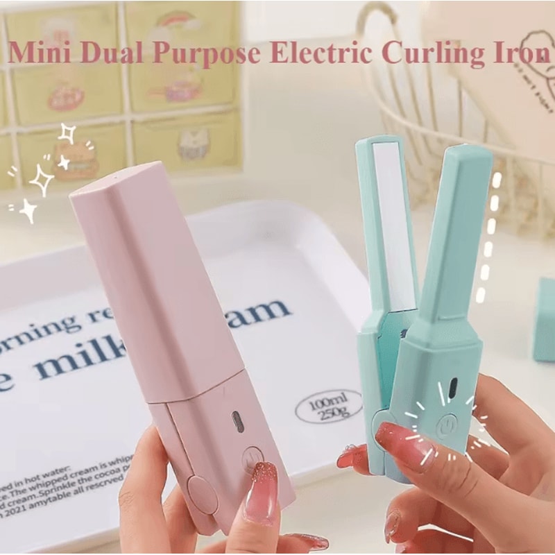 Portable Mini Hair Straightener Curler 2in1 Ceramic Styling Tool For Smooth Curly Hair 3