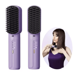 cordless negative ion hair straightener brush – 2-in-1 portable anti-scald styling comb