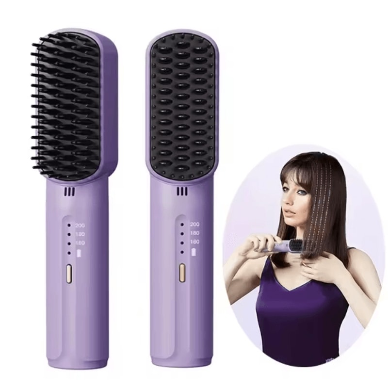 Cordless Negative Ion Hair Straightener Brush 2in1 Portable AntiScald Styling Comb 0