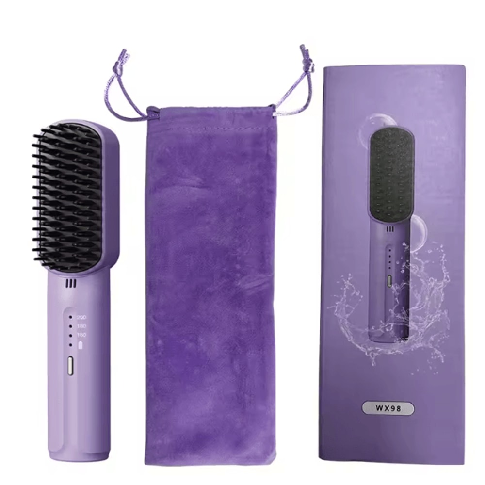 Cordless Negative Ion Hair Straightener Brush 2in1 Portable AntiScald Styling Comb 3