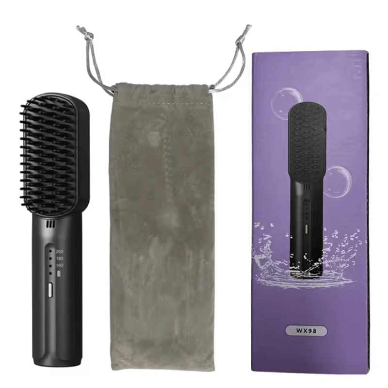 Cordless Negative Ion Hair Straightener Brush 2in1 Portable AntiScald Styling Comb 4