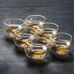 4/6pcs double wall glass espresso & tea cups – 50ml kung fu style insulated drinkware set