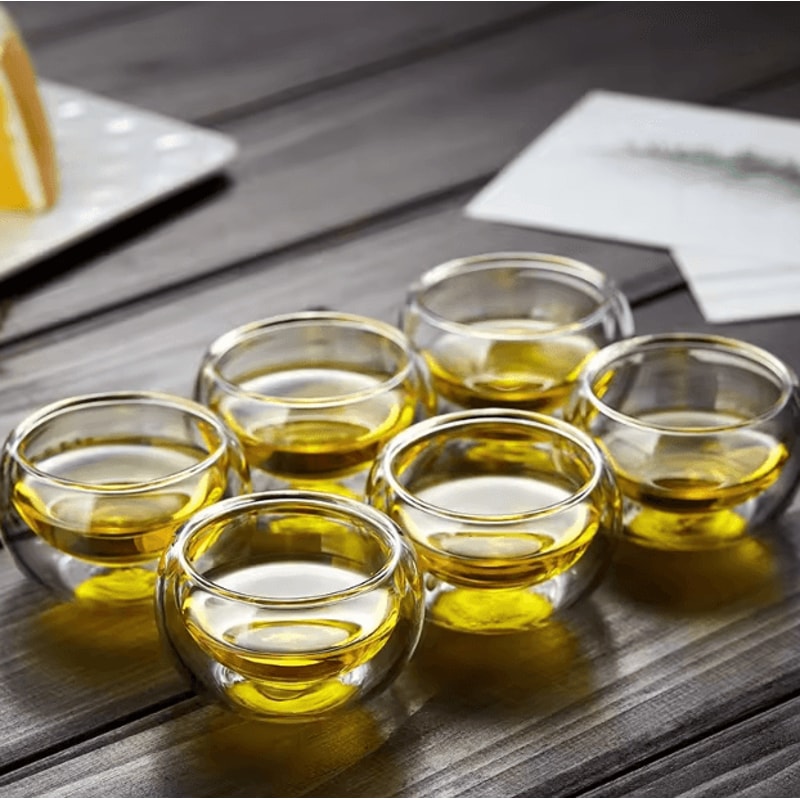 46PCS Double Wall Glass Espresso Tea Cups 50ML Kung Fu Style Insulated Drinkware Set 1