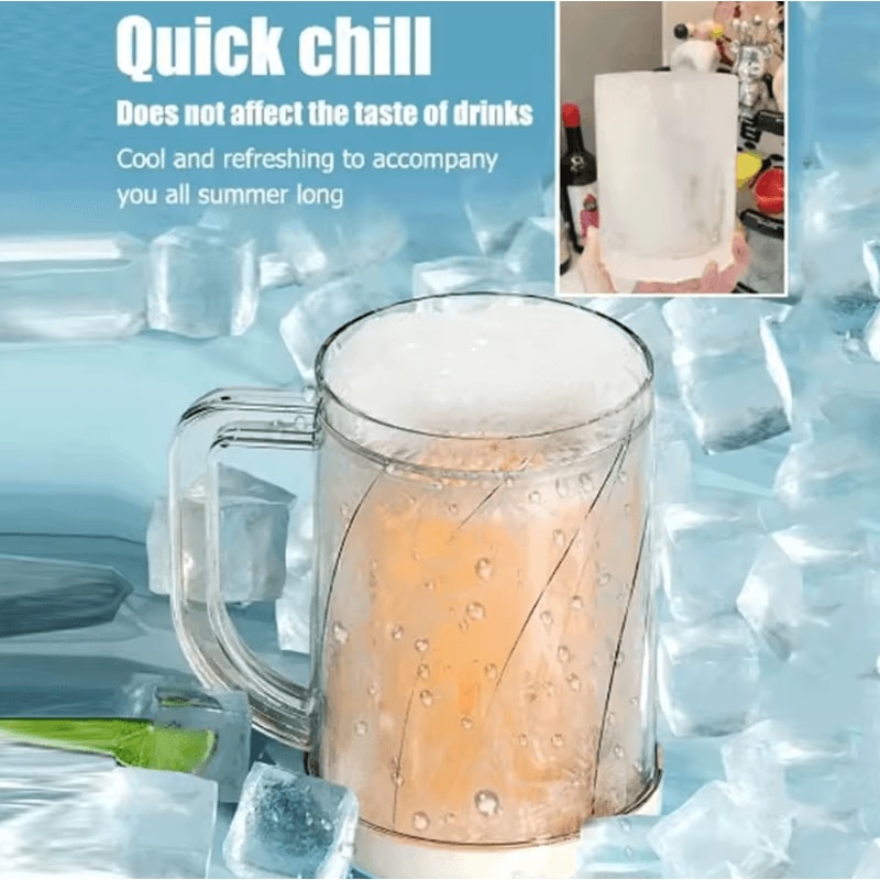Double Wall Freezer Beer Mug Portable Cooling Cup With Handle For IceCold Drinks 2