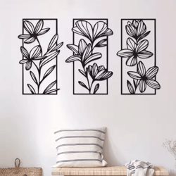 3-piece metal flower wall art set – elegant iron floral wall decor for modern home