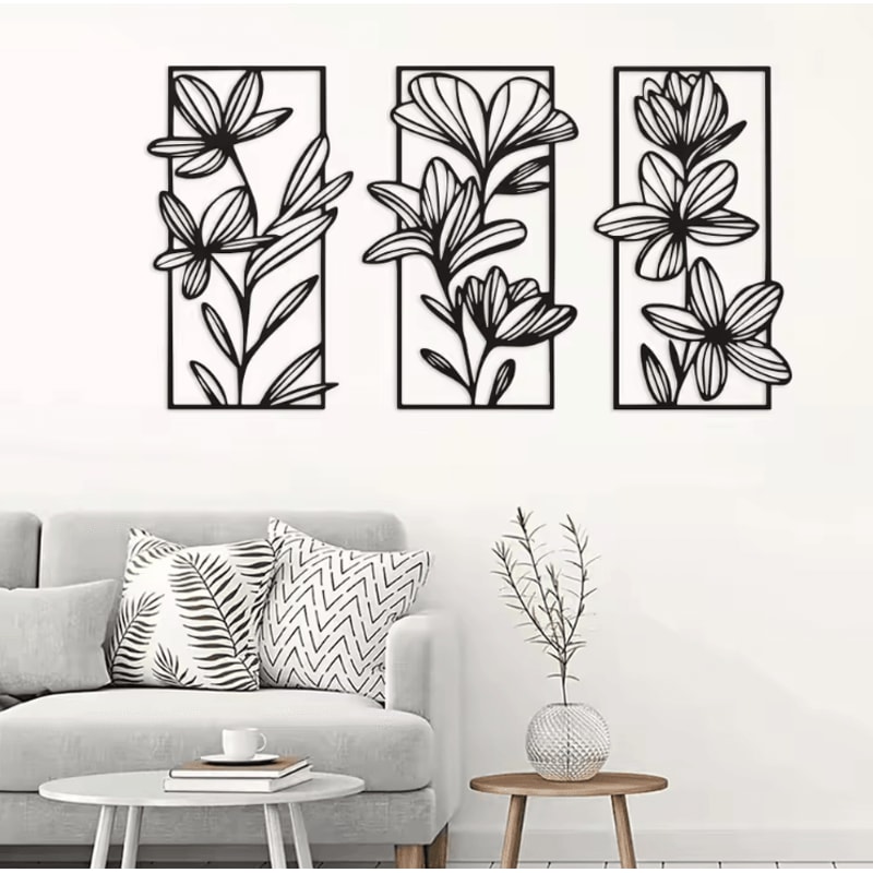 3Piece Metal Flower Wall Art Set Elegant Iron Floral Wall Decor For Modern Home 1