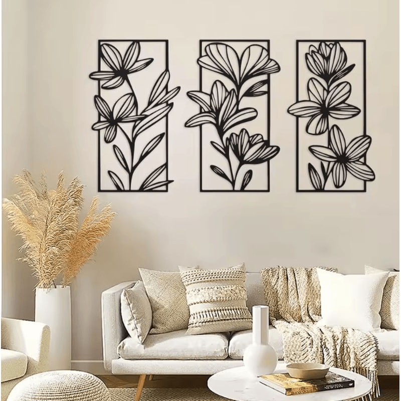 3Piece Metal Flower Wall Art Set Elegant Iron Floral Wall Decor For Modern Home 2