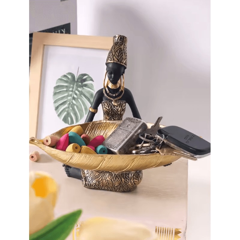 African Girl Holding A Plate Sculpture Home And Office Decorative Storage Ornament Vintage Collecti 2