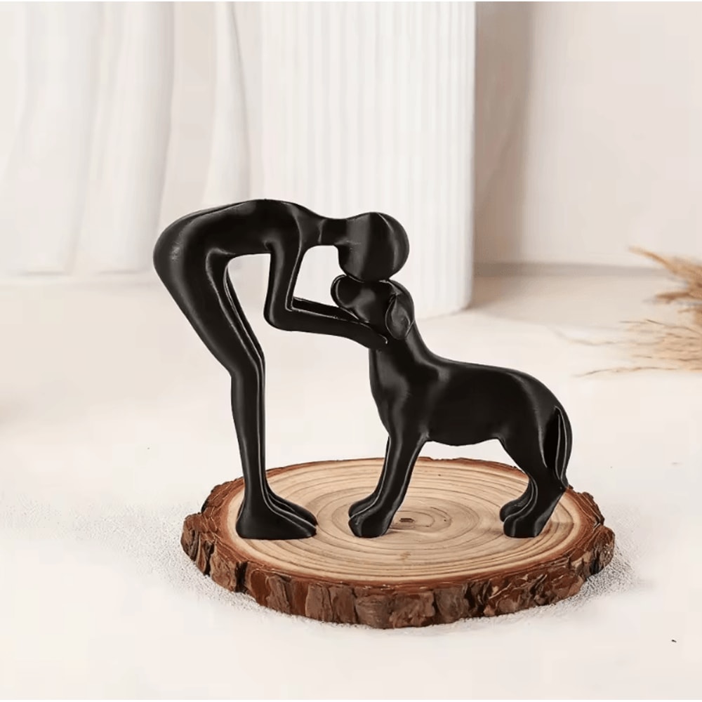 Abstract Human Pet Figurine Modern Resin Companion Sculpture For Home Office Decor 2