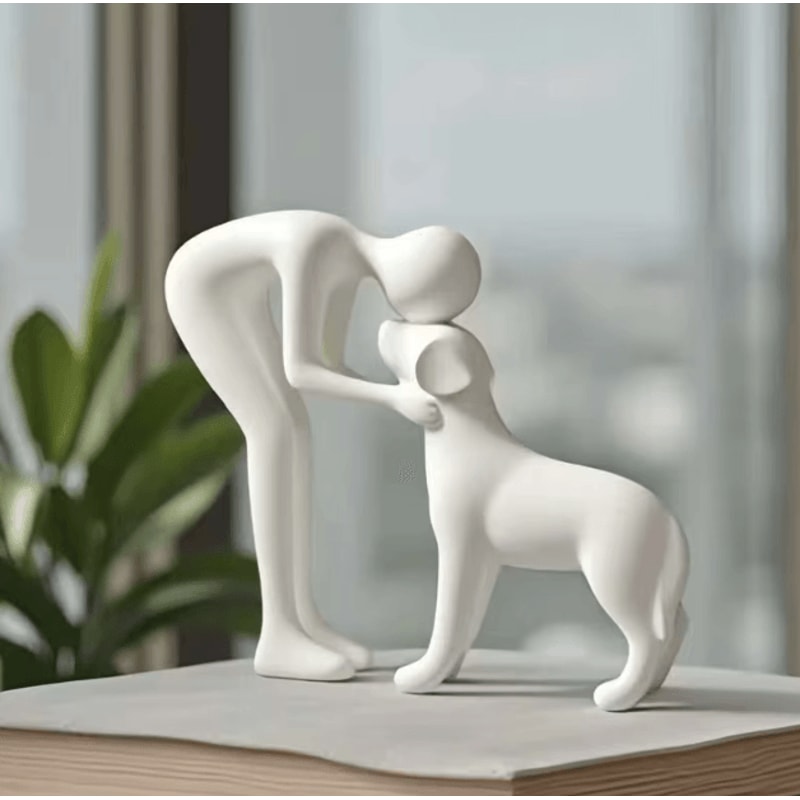 Abstract Human Pet Figurine Modern Resin Companion Sculpture For Home Office Decor 4