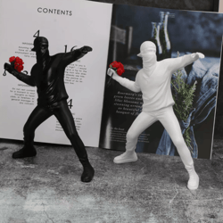 banksy flower thrower resin statue – modern street art sculpture for home & desk decor