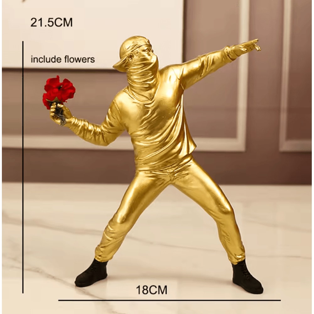 Banksy Flower Thrower Resin Statue Modern Street Art Sculpture For Home Desk Decor 3