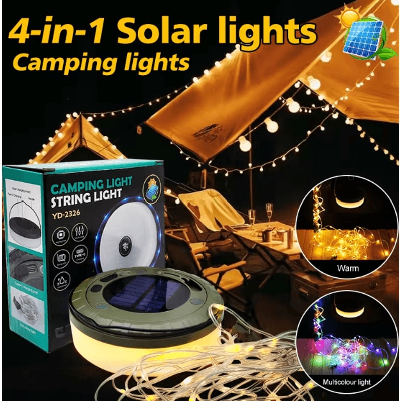 Solar Camping String Lights 10M RGB Outdoor Tent Light With Hook 0