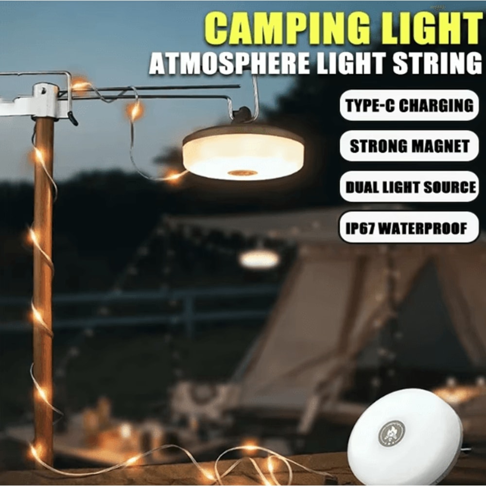 Solar Camping String Lights 10M RGB Outdoor Tent Light With Hook 1