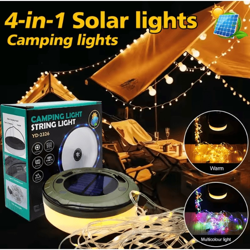 Solar Camping String Lights 10M RGB Outdoor Tent Light With Hook 4