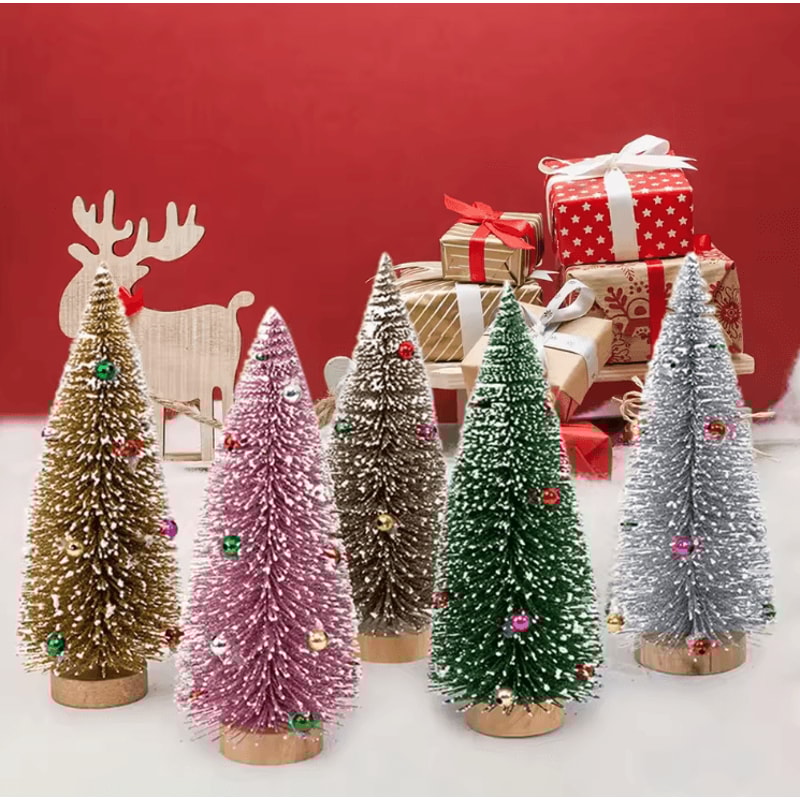 Mini Cedar Christmas Tree Snow Flocked Tabletop Miniature Decor 0