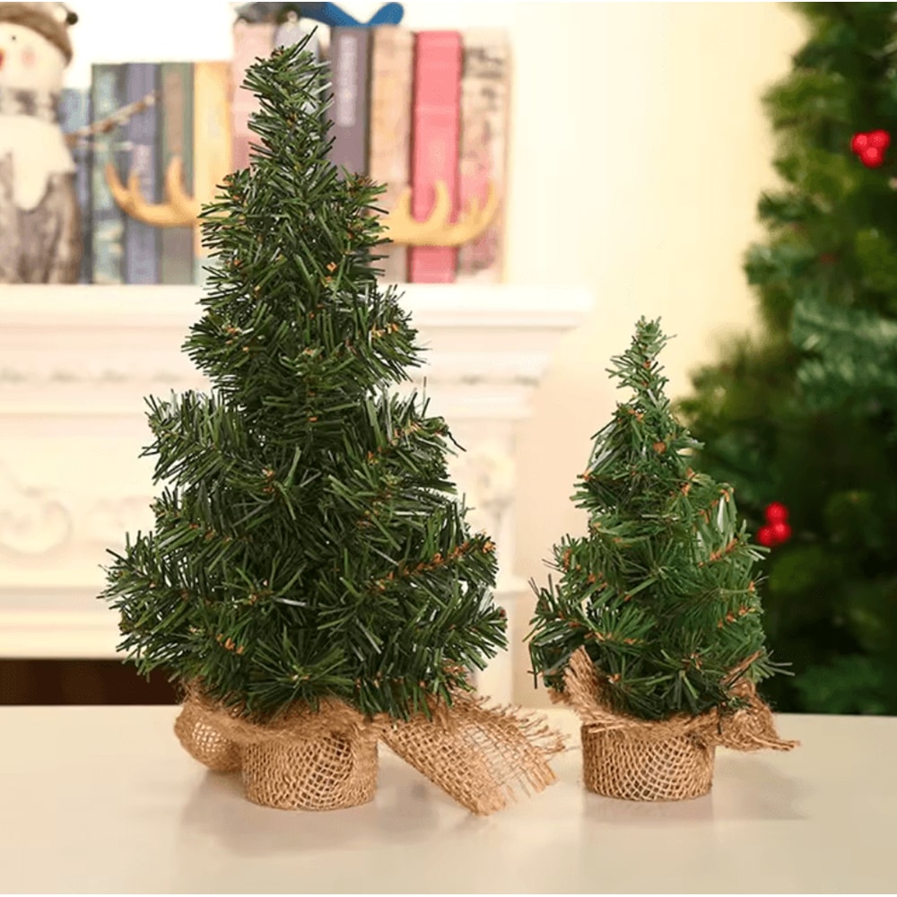 Mini Christmas Tree With Burlap Base 2030cm Tabletop Xmas Decor 1
