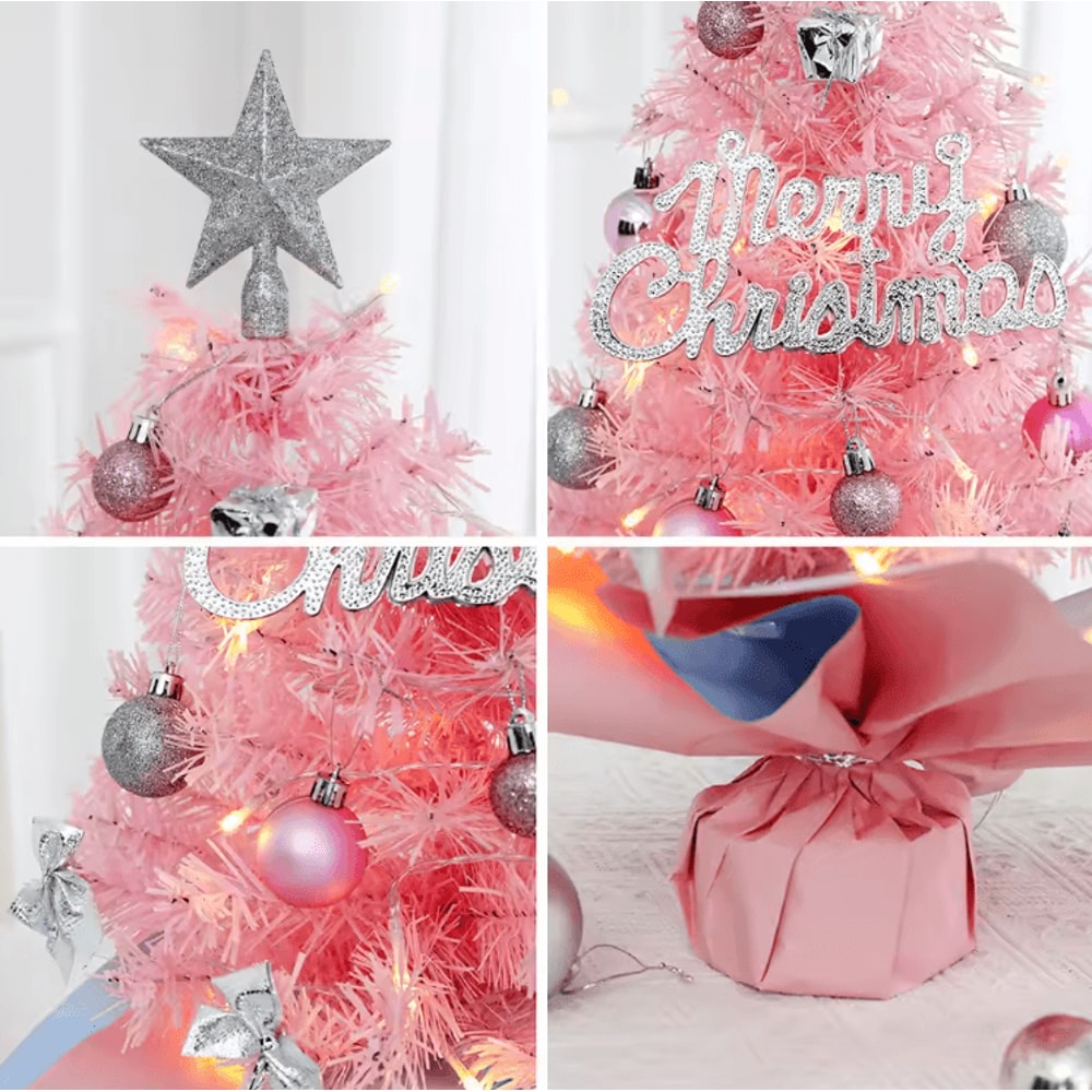 Pink Mini Christmas Tree 4560cm Tabletop Festive Decoration 1