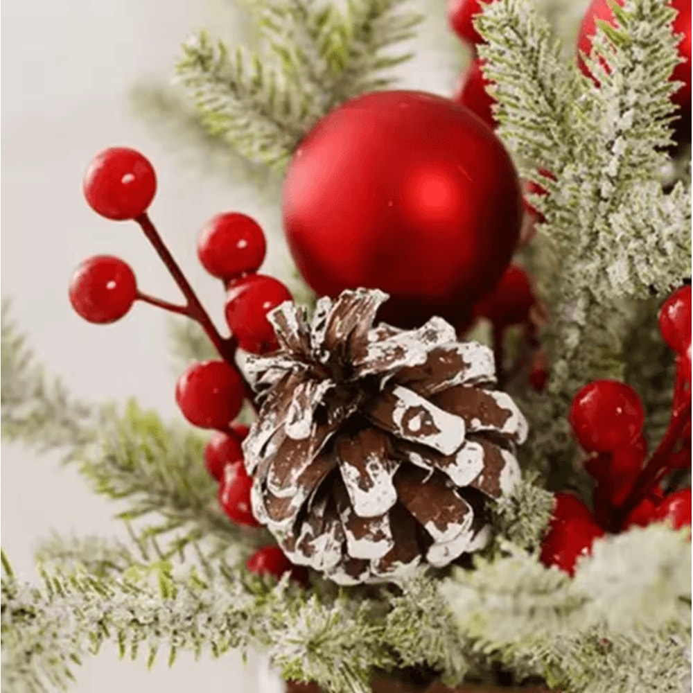 Mini Christmas Tree With Pine Cone Red Berry Tabletop Festive Decor 2