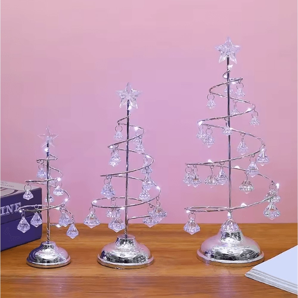 LED Crystal Christmas Tree Lamp Decorative Iron Night Light With Warm Glow 4