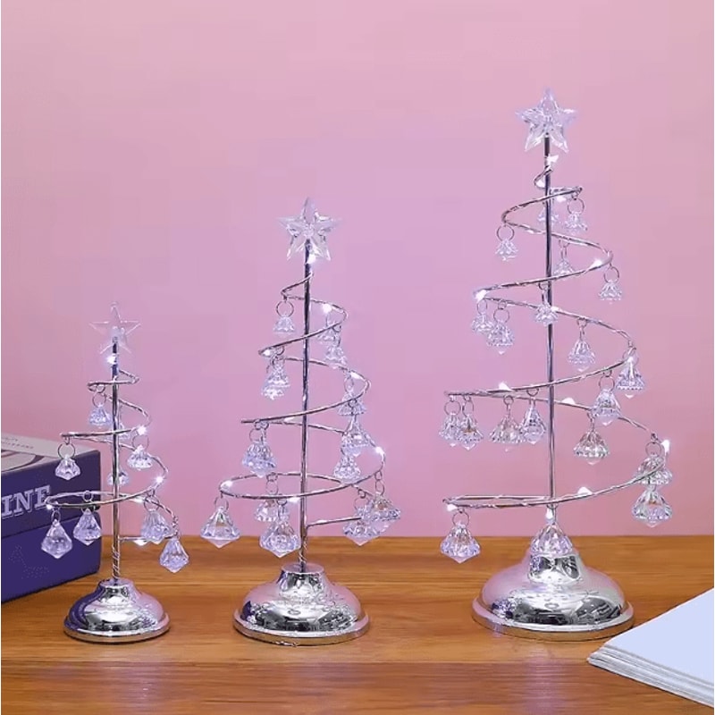 LED Crystal Christmas Tree Lamp Decorative Iron Night Light With Warm Glow 4