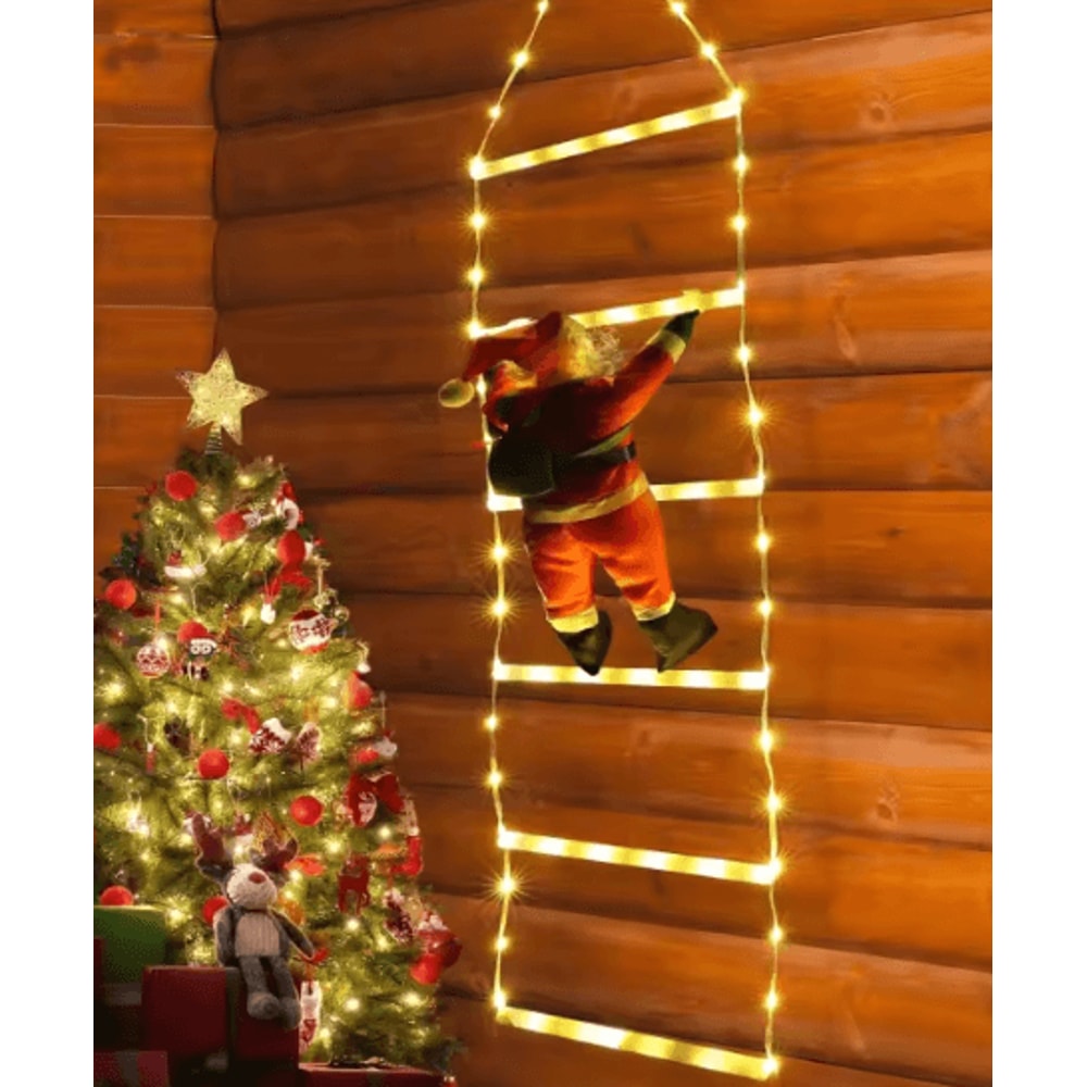 Santa Climbing Ladder LED Lights Christmas Window Wall Decoration 2