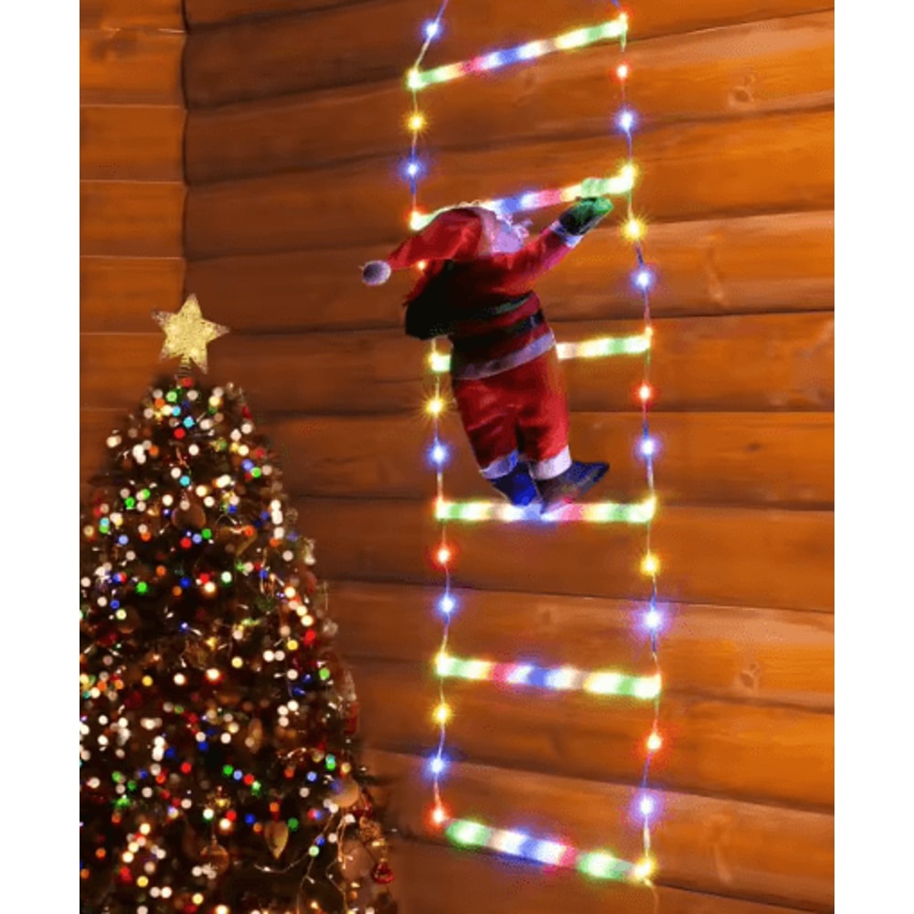 Santa Climbing Ladder LED Lights Christmas Window Wall Decoration 3