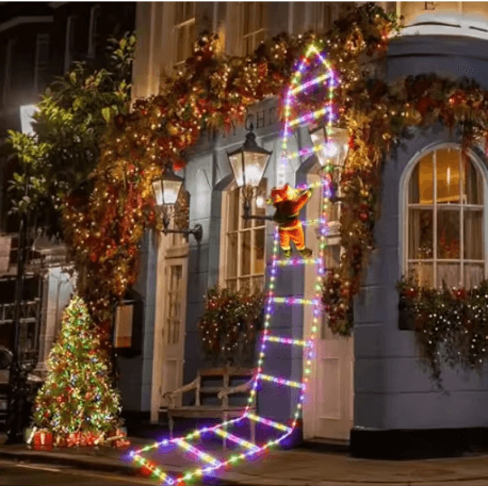 Santa Climbing Ladder LED Lights Christmas Window Wall Decoration 5