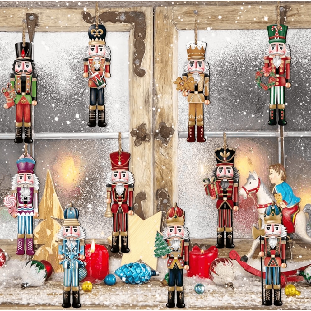 12pcs Wooden Nutcracker Ornament Set Classic Christmas Tree Hanging Decor 2