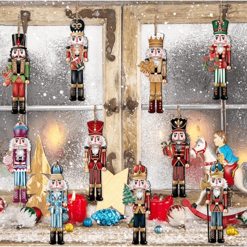 12pcs Wooden Nutcracker Ornament Set Classic Christmas Tree Hanging Decor 2