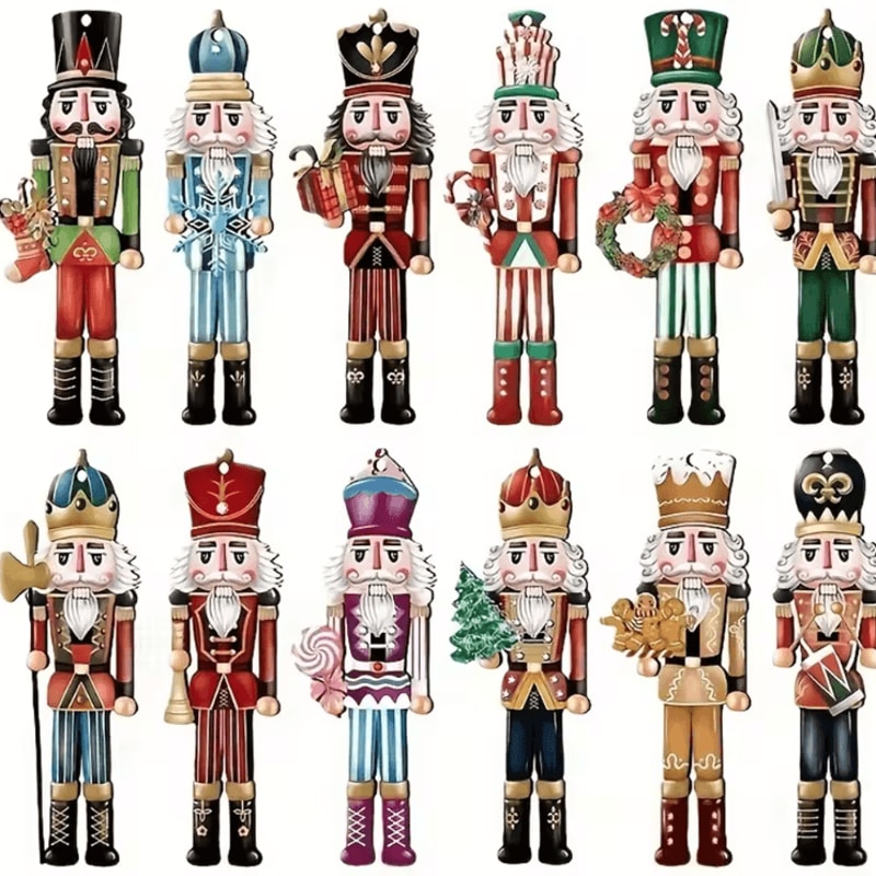 12pcs Wooden Nutcracker Ornament Set Classic Christmas Tree Hanging Decor 3