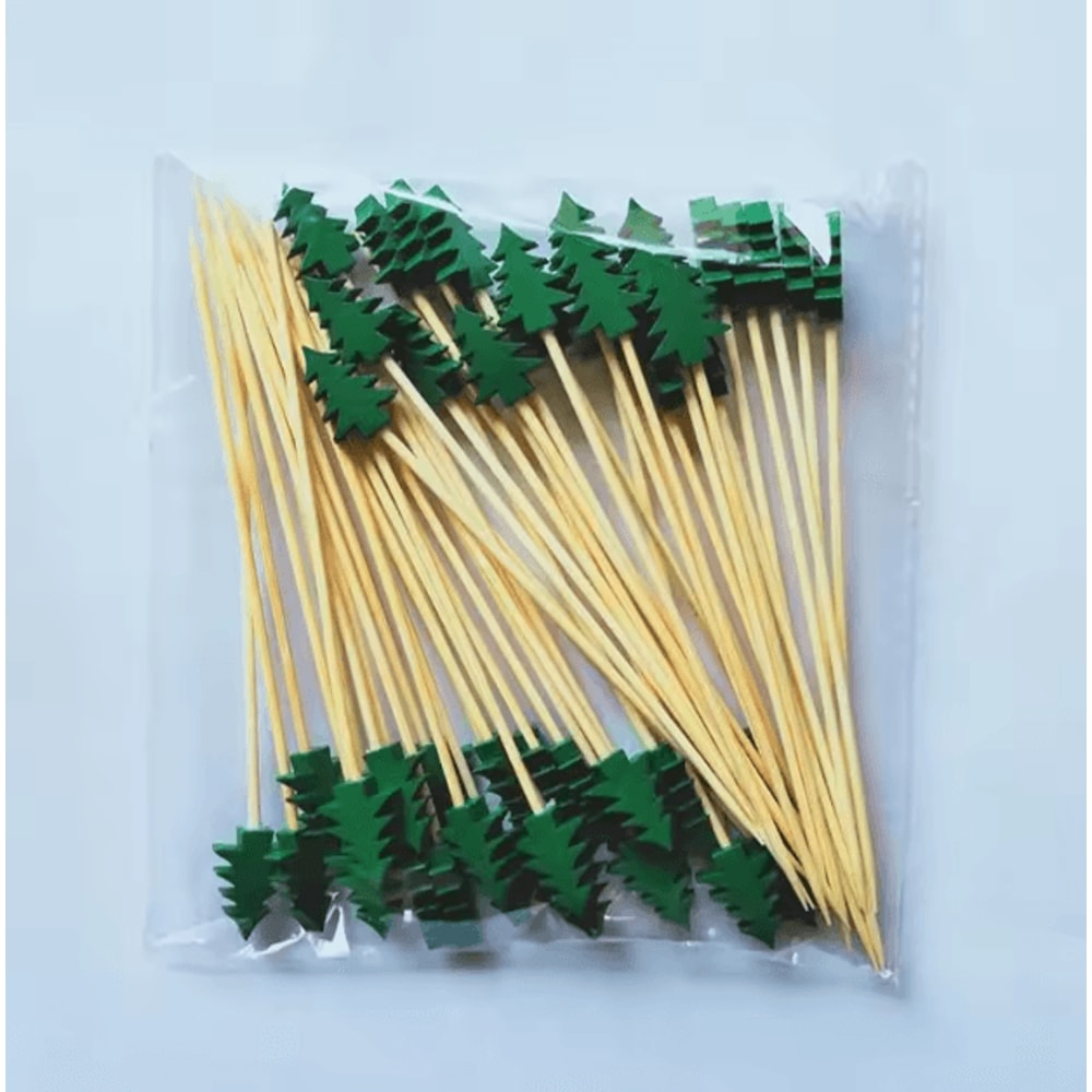 Christmas Cocktail Picks Set 50pcs Bamboo Fruit Sticks For Festive Appetizers Party Decor 2