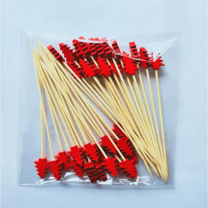 Christmas Cocktail Picks Set 50pcs Bamboo Fruit Sticks For Festive Appetizers Party Decor 3