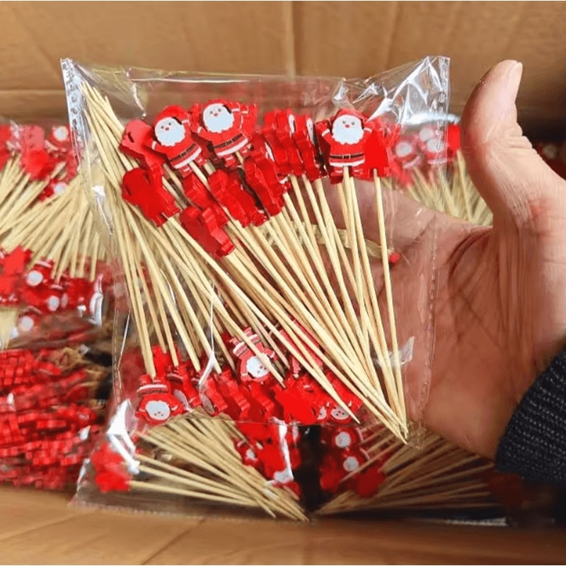 Christmas Cocktail Picks Set 50pcs Bamboo Fruit Sticks For Festive Appetizers Party Decor 4