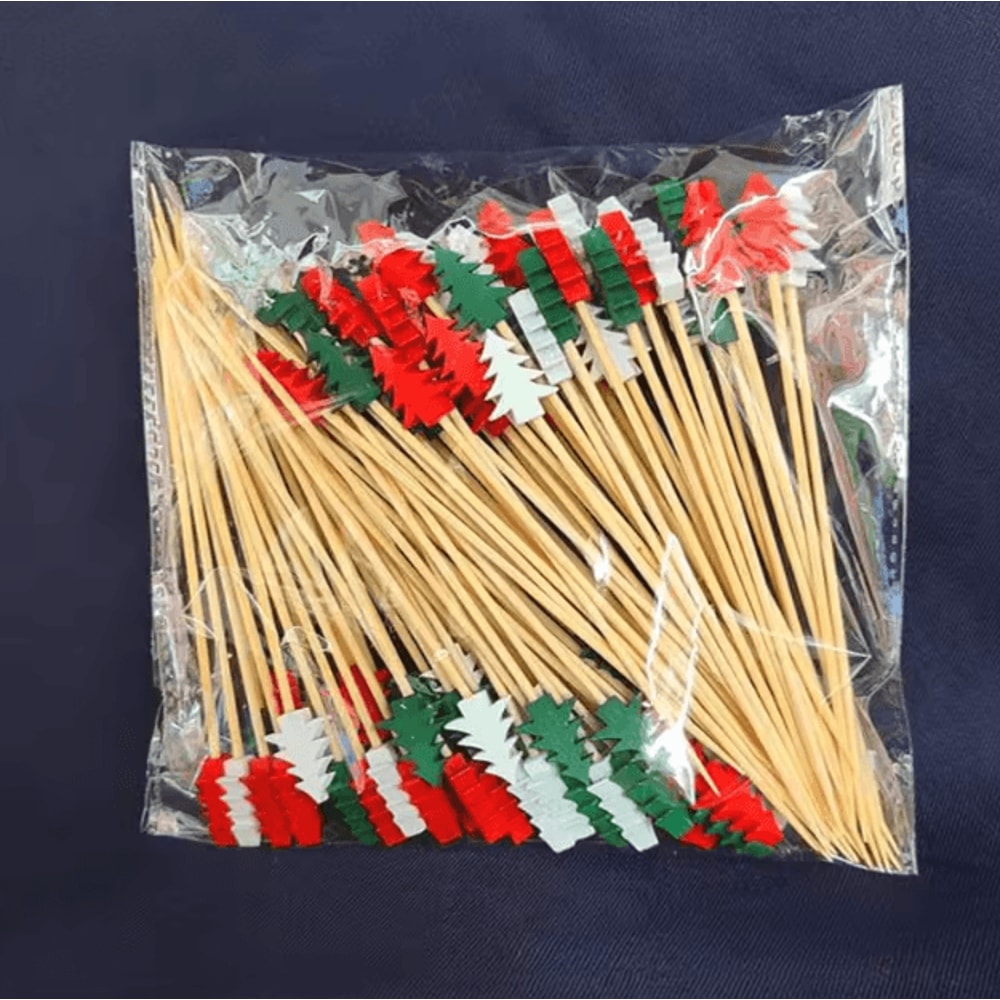 Christmas Cocktail Picks Set 50pcs Bamboo Fruit Sticks For Festive Appetizers Party Decor 5