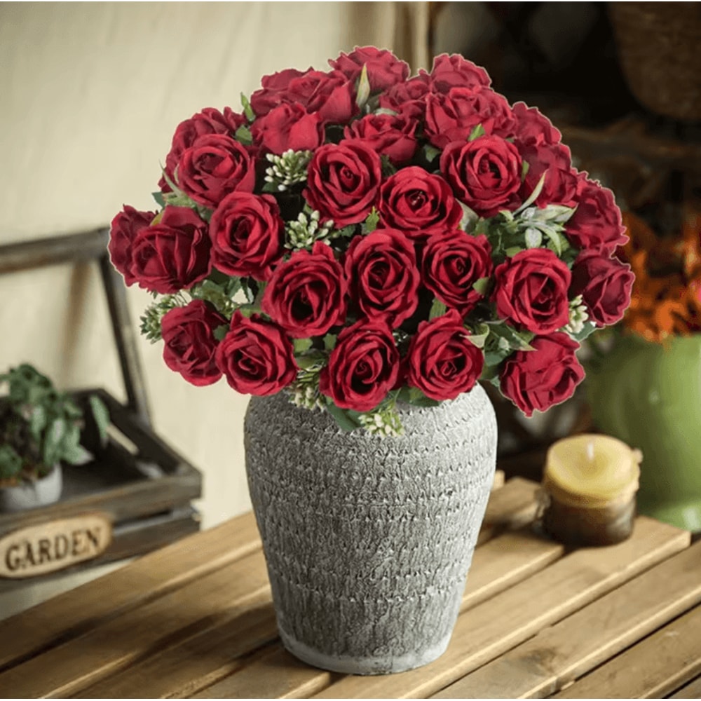 Artificial White Rose Bouquet 10Head Silk Flowers For Wedding Home Event Decor 1