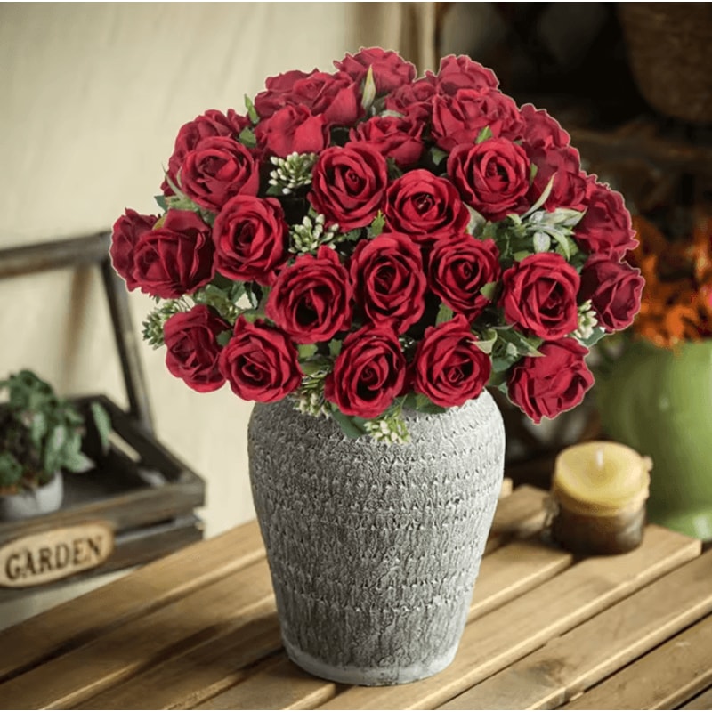 Artificial White Rose Bouquet 10Head Silk Flowers For Wedding Home Event Decor 1