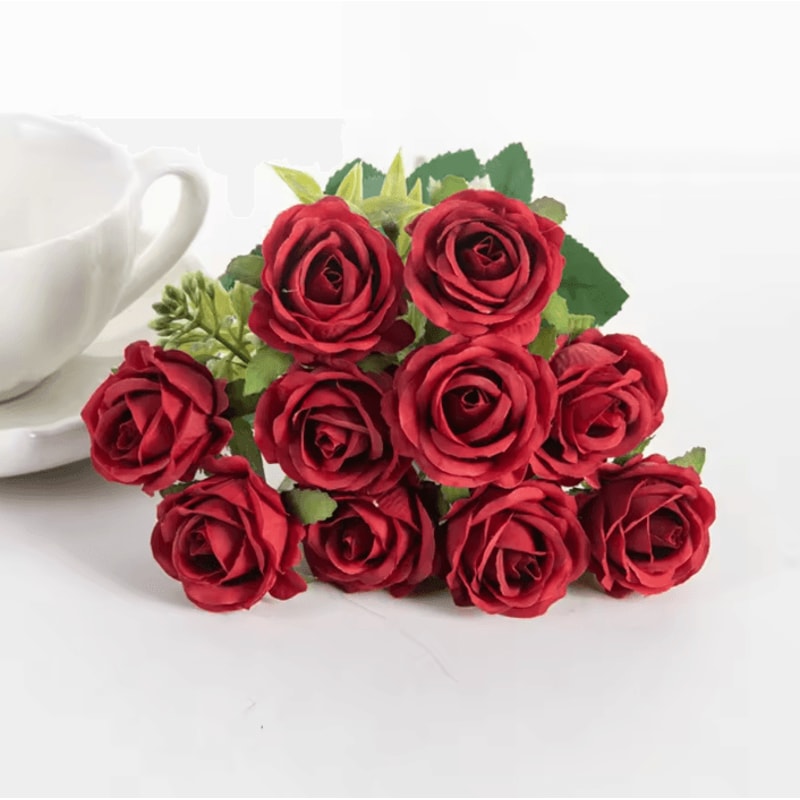 Artificial White Rose Bouquet 10Head Silk Flowers For Wedding Home Event Decor 4