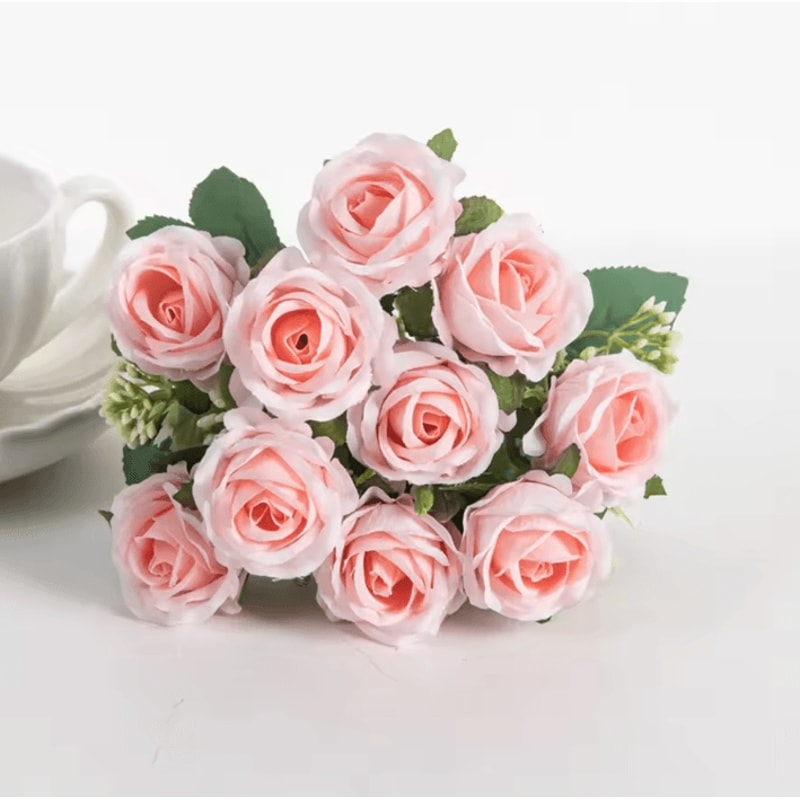 Artificial White Rose Bouquet 10Head Silk Flowers For Wedding Home Event Decor 5